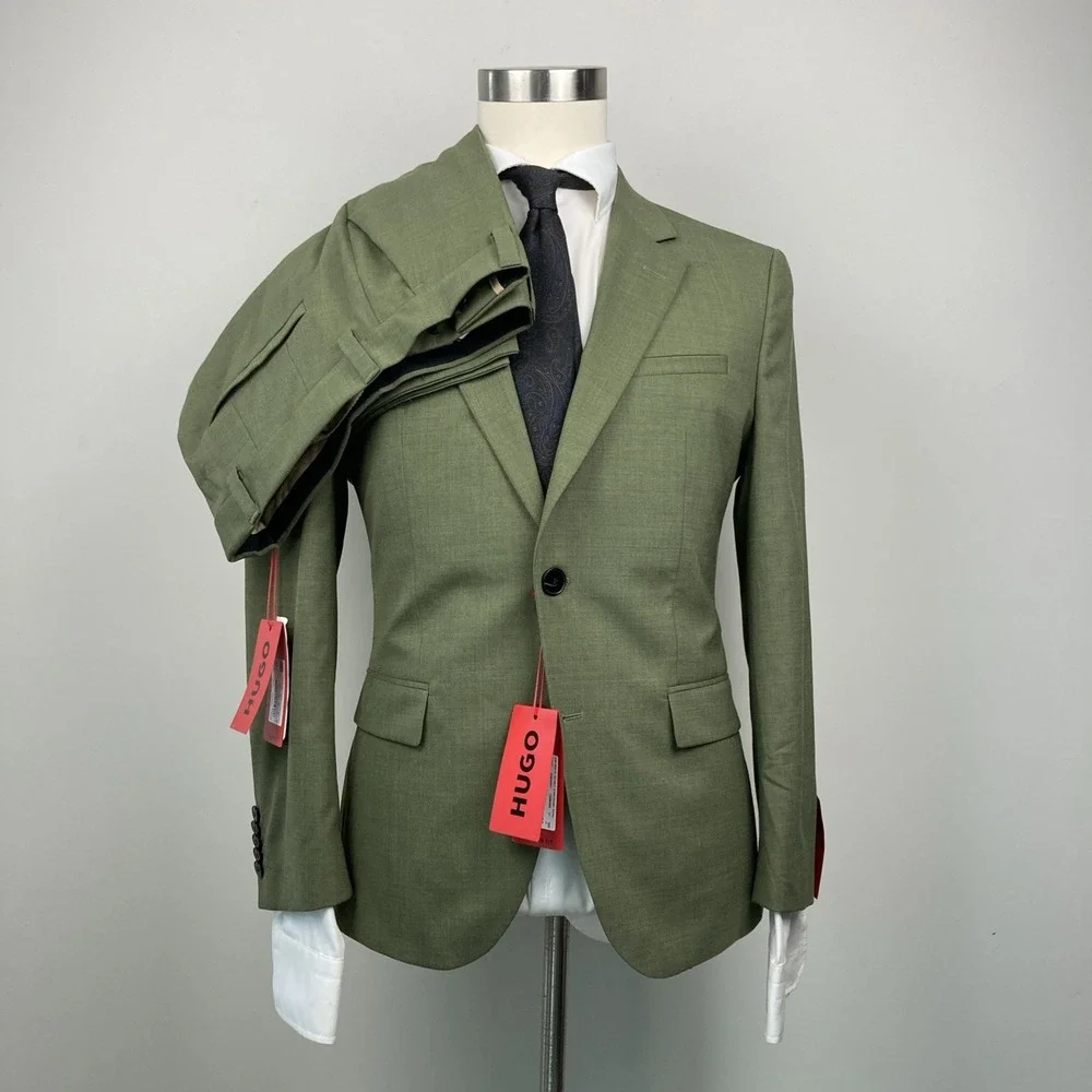 HUGO by Hugo Boss Mens Modern fit 2-pc Suit Jacket 36S 32W 30L Olive Green